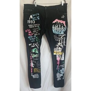 Rockstar Original RSM200 Koontz Black Graffiti Ultra Slim Jeans Mens 42